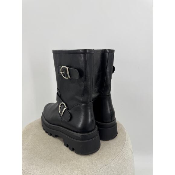 Maeve Anthropologie Black Leather Moto Boots NWOB Combat Boot Mid Calf 10 41 - Picture 3 of 5